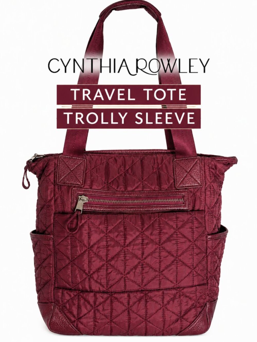 Cynthia Rowley Quilted Travel Tote Laptop Bag Plum Trolley Sleeve Multi Pocket
